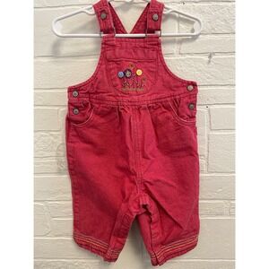 Vintage 90s Carter's Red Denim Flower Embroidered Overall 9 12 Months